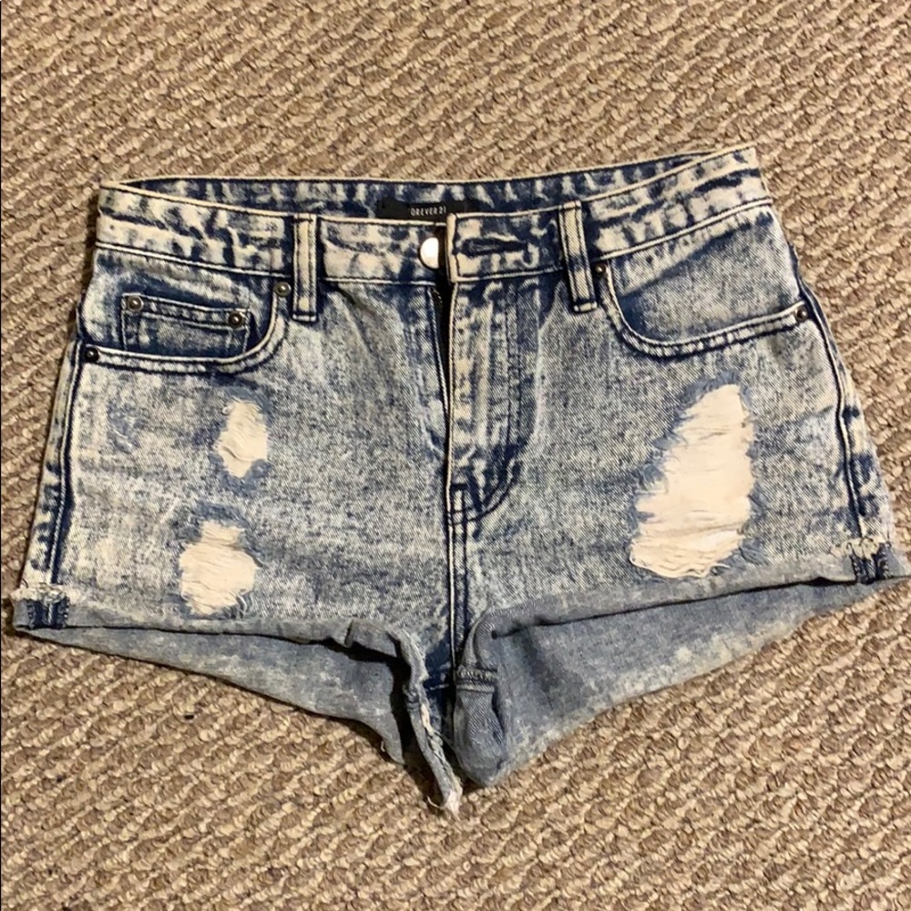 High waisted acid wash shorts